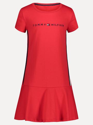 Lány Tommy Hilfiger Logo T-Shirt Dresses Piros | HU 1759TCE